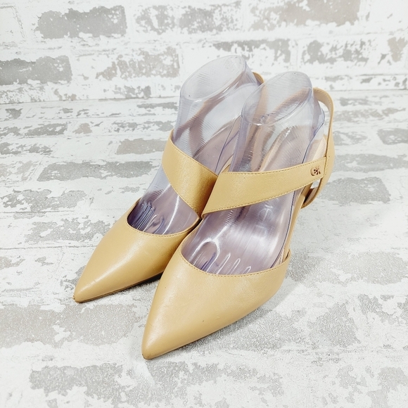 Calvin Klein Larin Leather Pointed Toe Tan Heeled Sandals O407 - Picture 2 of 16